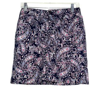 Croft & Barrow Womens Paisley Print Stretch Skirt Size 6 Navy & Pink Cotton Blen